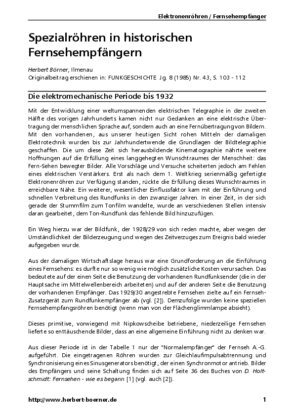 Special tubes in historical television receivers